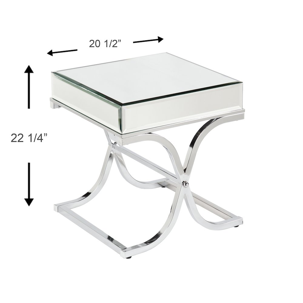 Ava Mirrored End Table - Chrome in Silver Color. Picture 4