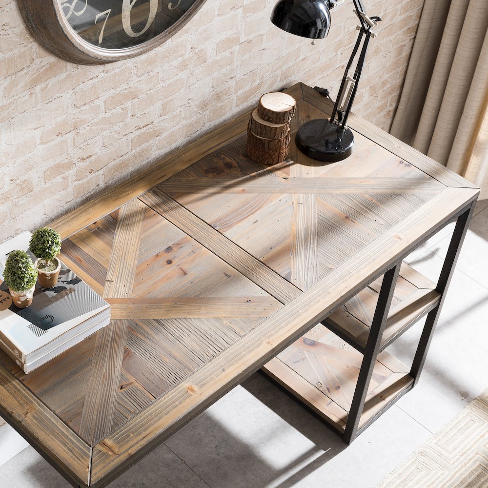 Reclaimed Wood Writing Desk - Industrial Style - Rustic Black. Picture 3