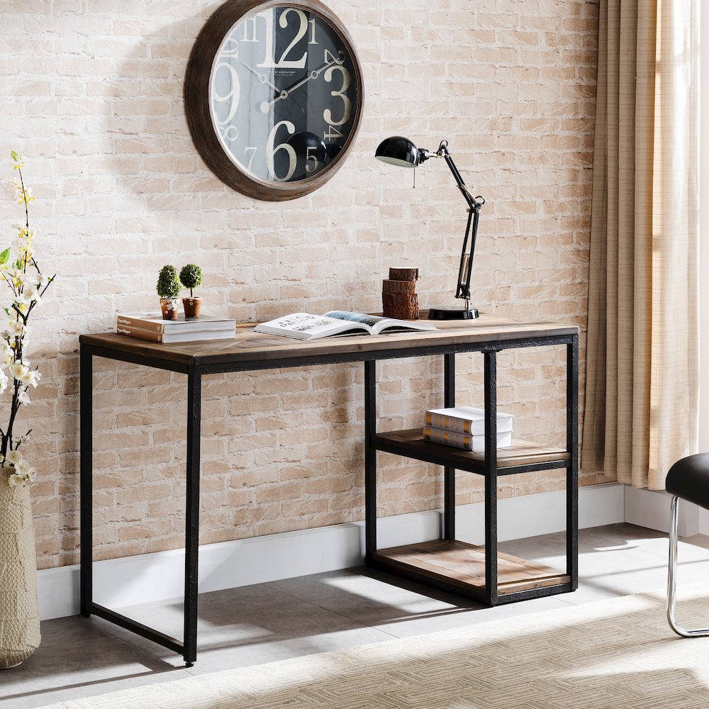 Reclaimed Wood Writing Desk - Industrial Style - Rustic Black. Picture 2