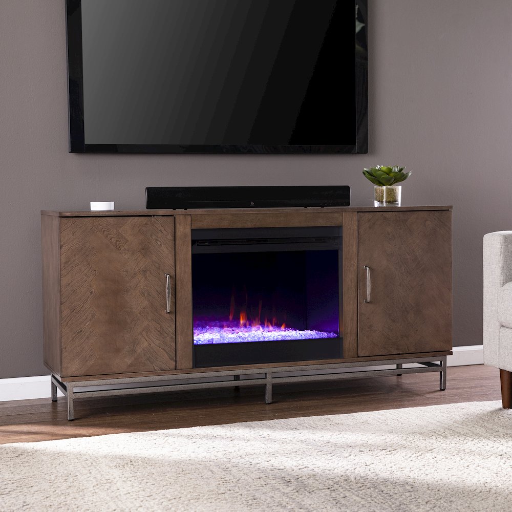 Dibbonly Color Changing Fireplace Media Storage in Brown Color. Picture 3