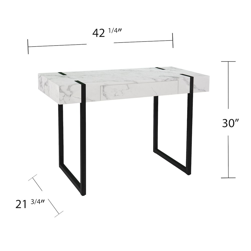 Rangley Modern Faux Marble Desk in White Color. Picture 6