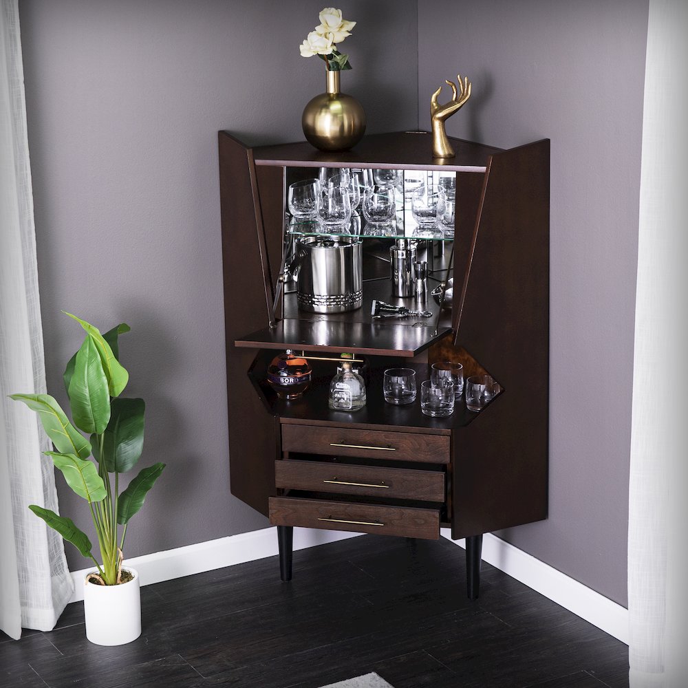 Larson Corner Bar Cabinet - Dark Tobacco. Picture 6