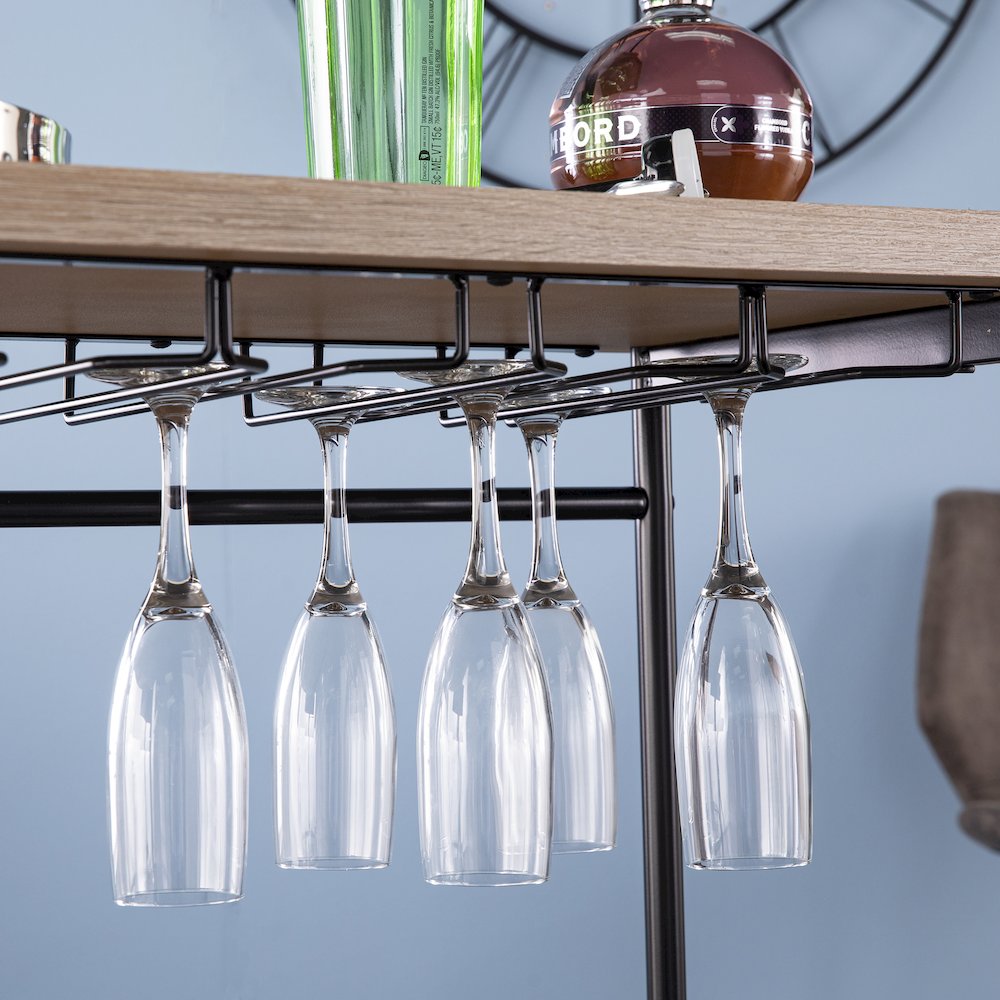 Dagney Wine/Bar Table with Glassware Storage – Natural and Black Finish. Picture 5
