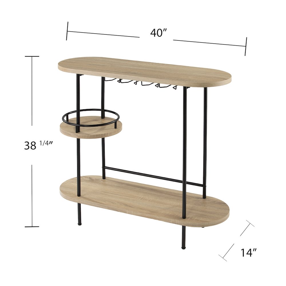 Dagney Wine/Bar Table with Glassware Storage – Natural and Black Finish. Picture 7