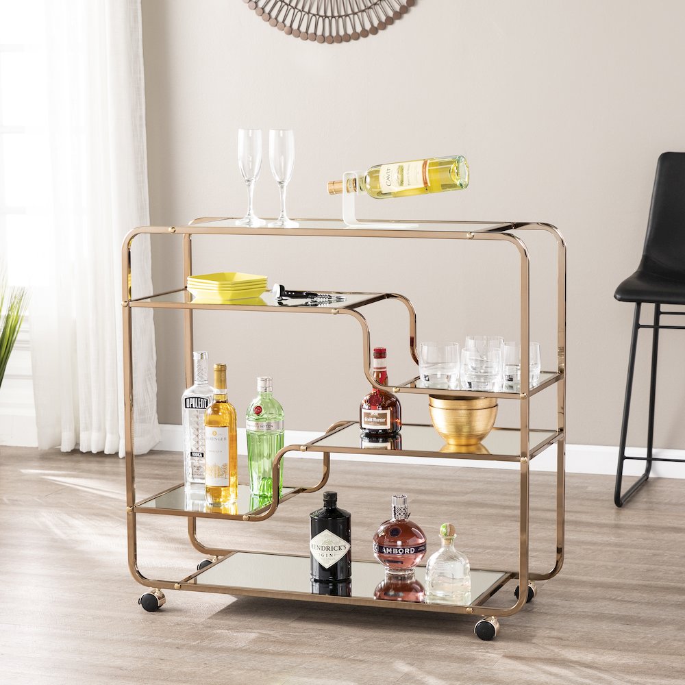 Maylynn Art Deco Mirrored Bar Cart. Picture 2