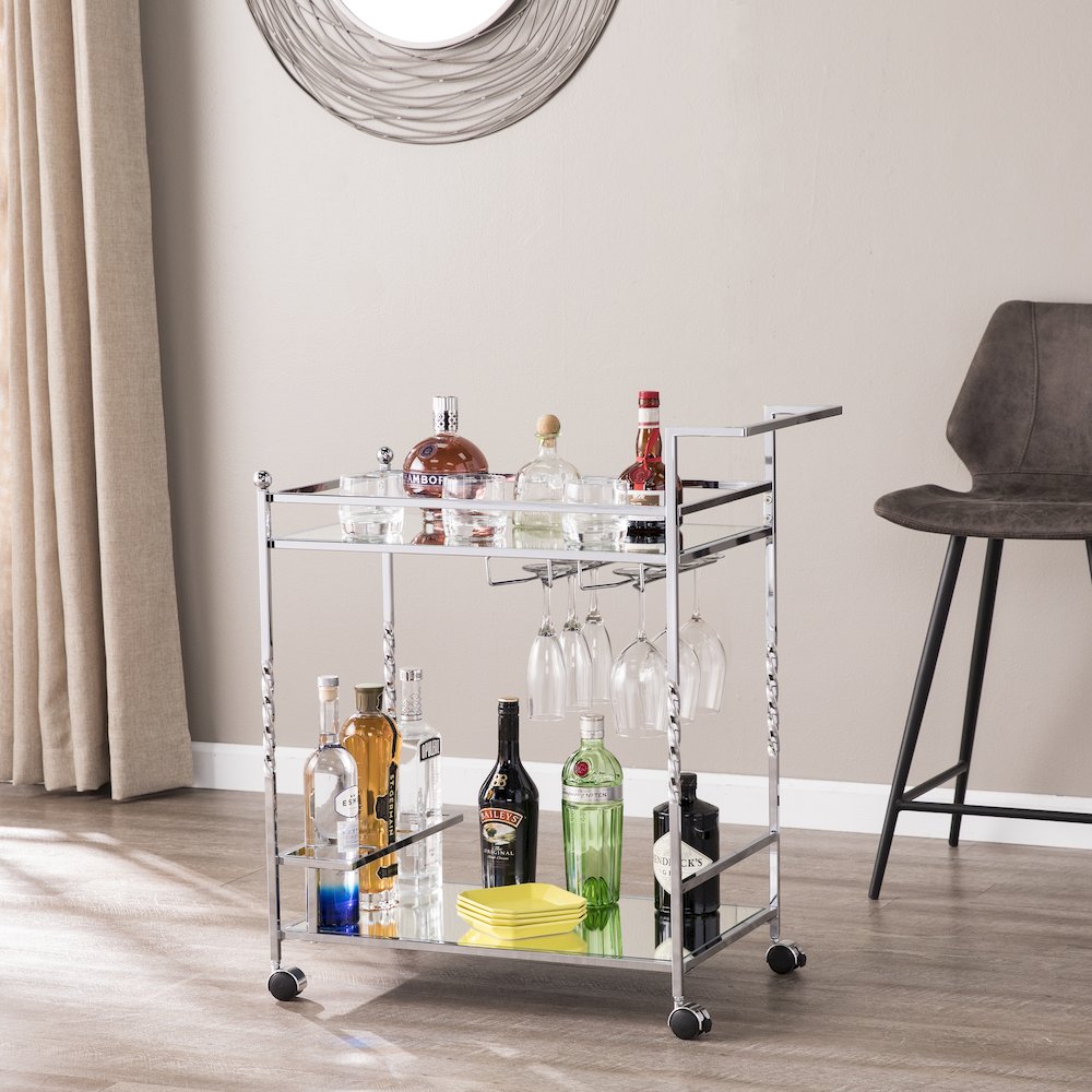 Ivers Metal Mirrored Bar Cart. Picture 2