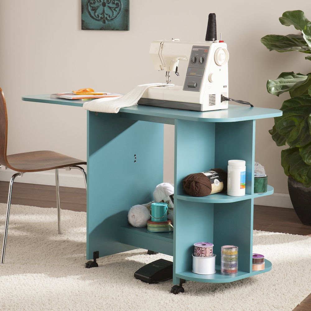 Stradville Expandable Rolling Sewing Table/Craft Station - Turquoise. Picture 2