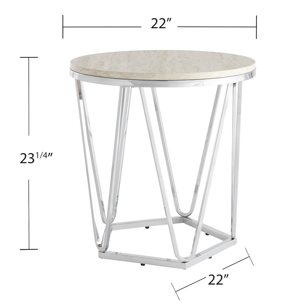 Luna Round Faux Stone End Table in Silver Color. Picture 6