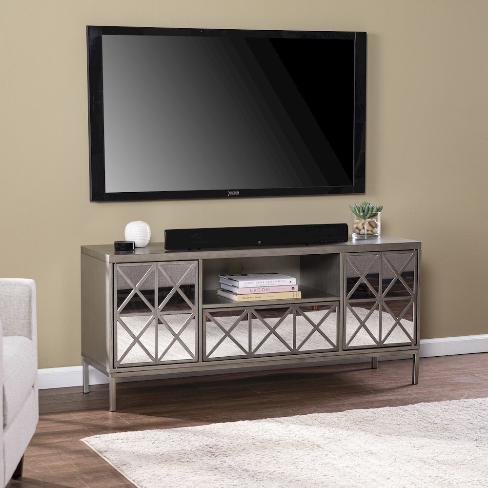 Downley Storage TV/Media Stand in Silver Color. Picture 3