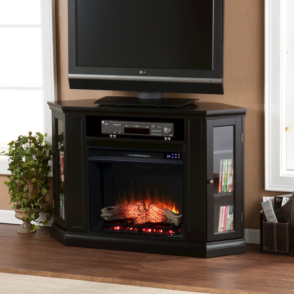 Claremont Electric Corner Touch Screen Fireplace Storage in Black Color. Picture 3