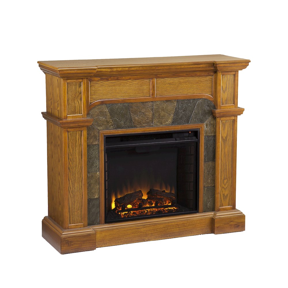 Cartwright Corner Convertible Electric Fireplace in Brown Color. Picture 1