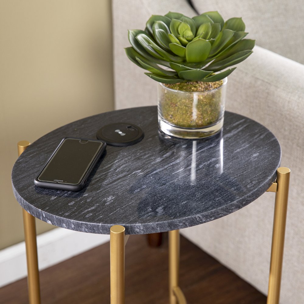 Clarvin Side Table Wireless Charging Station in Black Color. Picture 4