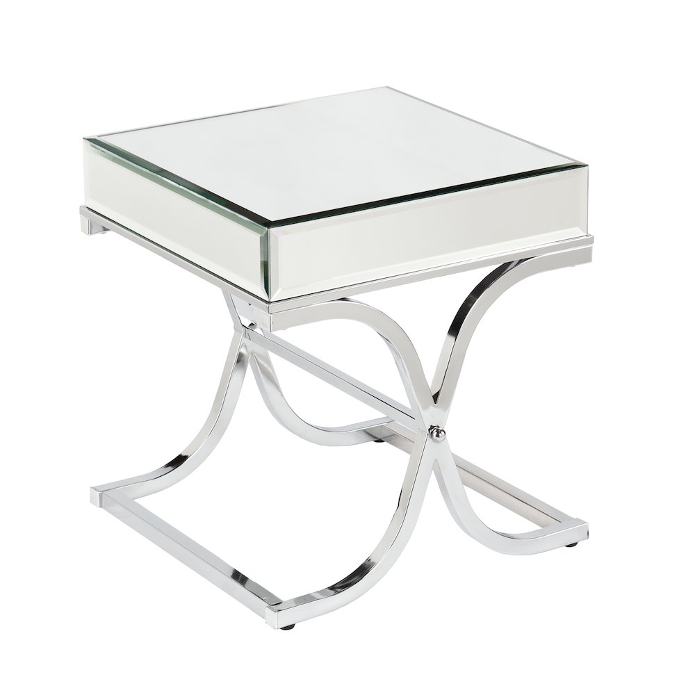 Ava Mirrored End Table - Chrome in Silver Color. Picture 1