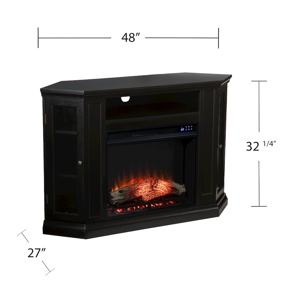 Claremont Electric Corner Touch Screen Fireplace Storage in Black Color. Picture 5