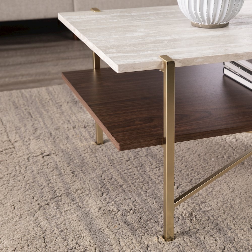 Ardmillan Rectangular Cocktail Table Storage in Brass Color. Picture 4