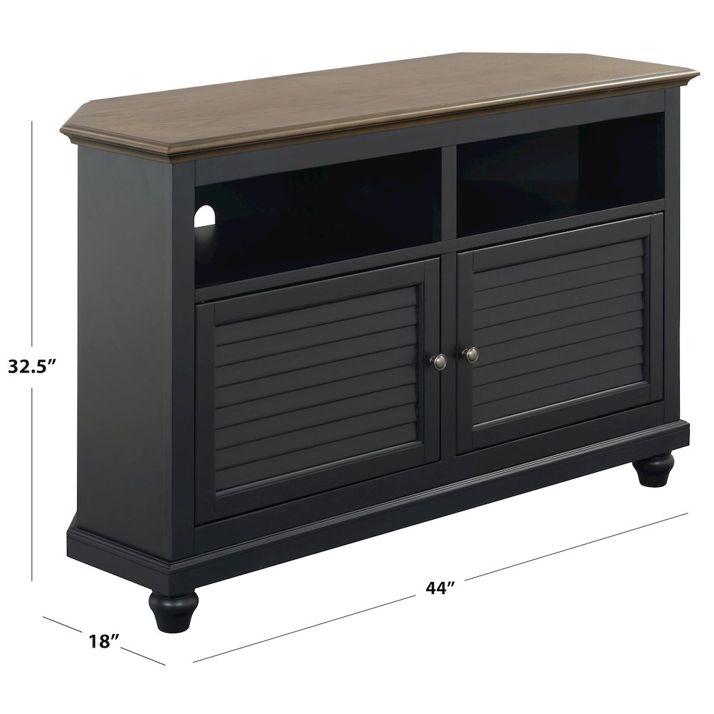Christine 44" Corner TV Stand - Louvered Doors. Picture 2