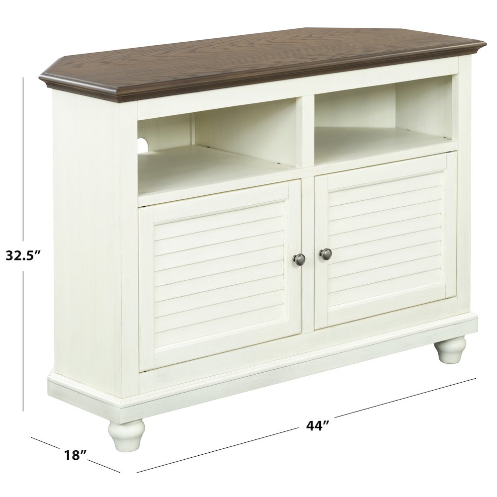 Christine 44" Corner TV Stand - Louvered Doors. Picture 2