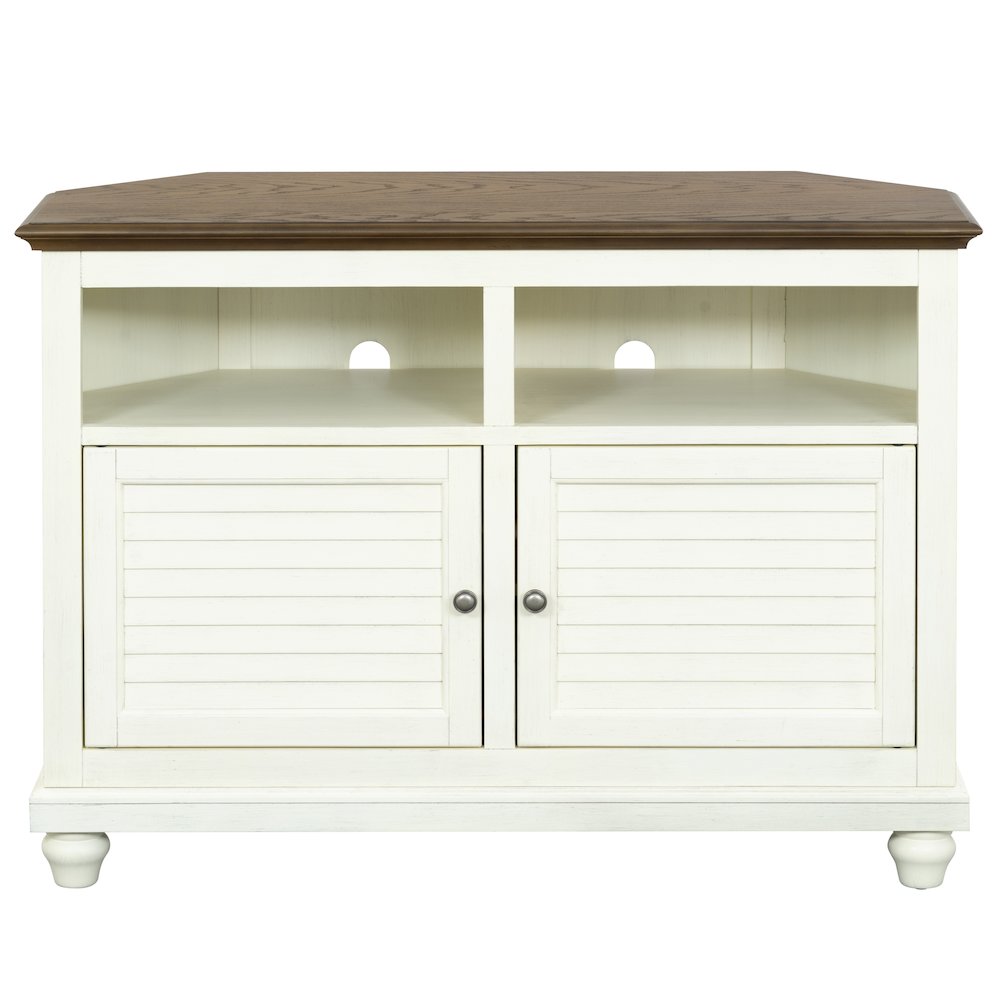 Christine 44" Corner TV Stand - Louvered Doors. Picture 3