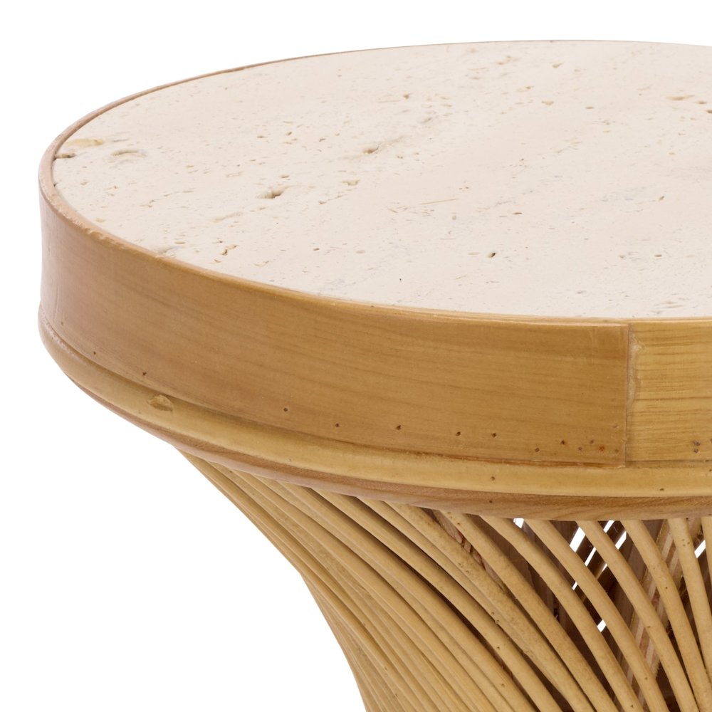 Wilma Wood Bamboo And Marble Accent Table. Picture 1