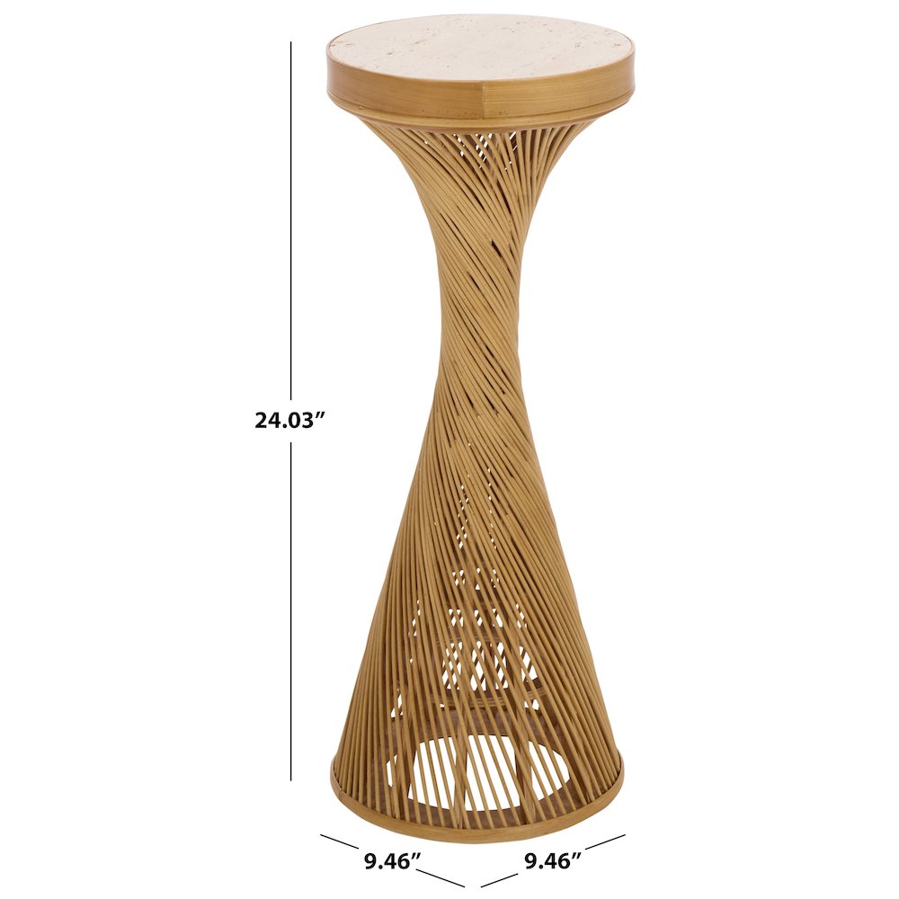 Wilma Wood Bamboo And Marble Accent Table. Picture 2