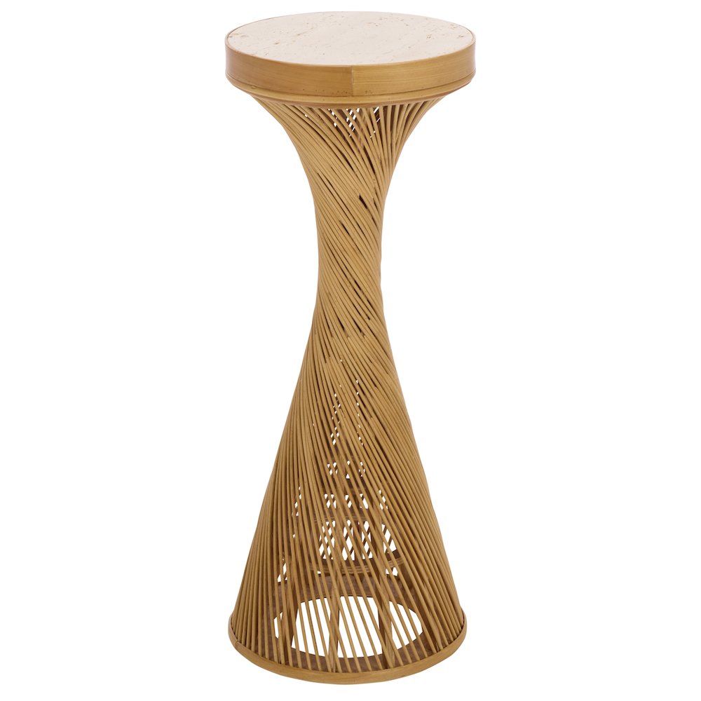 Wilma Wood Bamboo And Marble Accent Table. Picture 3