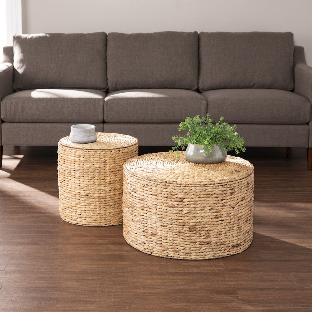 Satalia Round Water Hyacinth Storage Tables – 2pc Set. Picture 7
