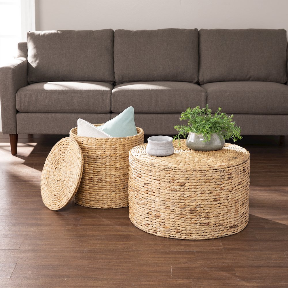 Satalia Round Water Hyacinth Storage Tables – 2pc Set. Picture 3