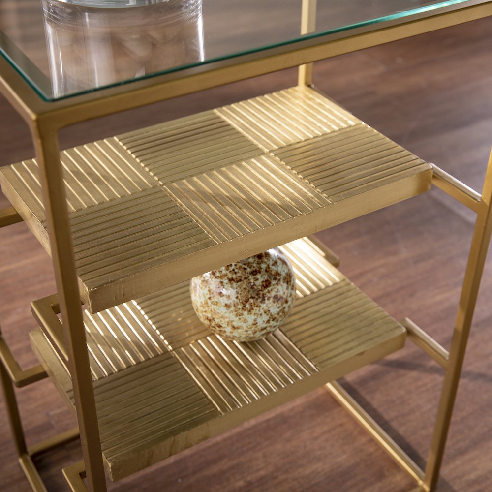 Penketh Glass-Top End Table with Storage. Picture 4