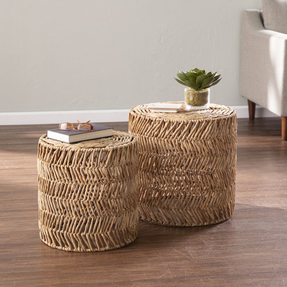 Davari Water Hyacinth Nesting Tables – 2pc Set. Picture 2