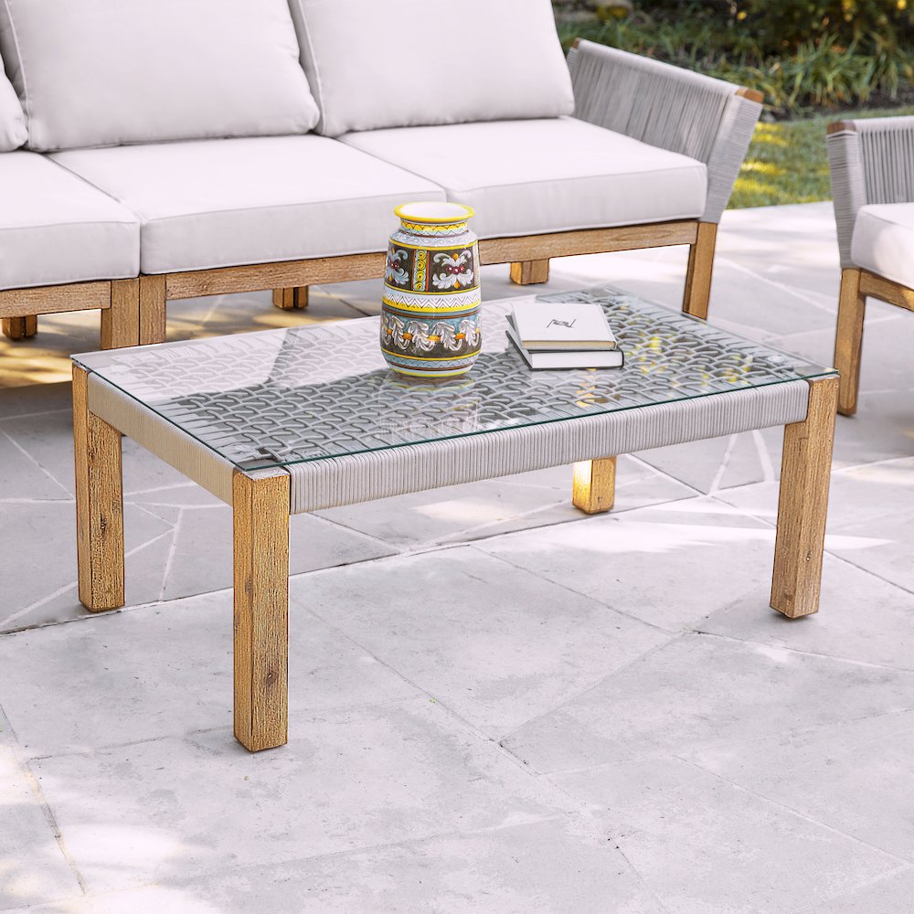 Brendina Outdoor Glass-Top Cocktail Table. Picture 2