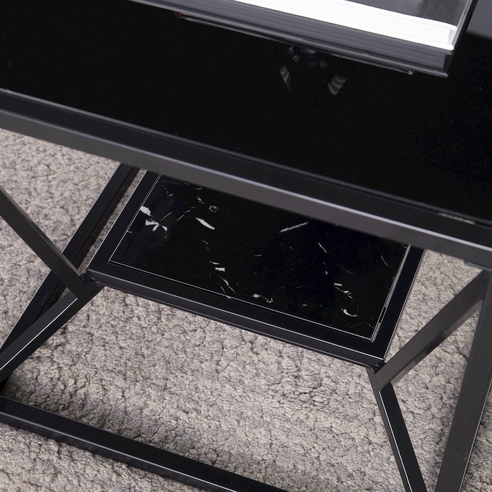 Argall Glass-Top Cocktail Table Storage in Black Color. Picture 4