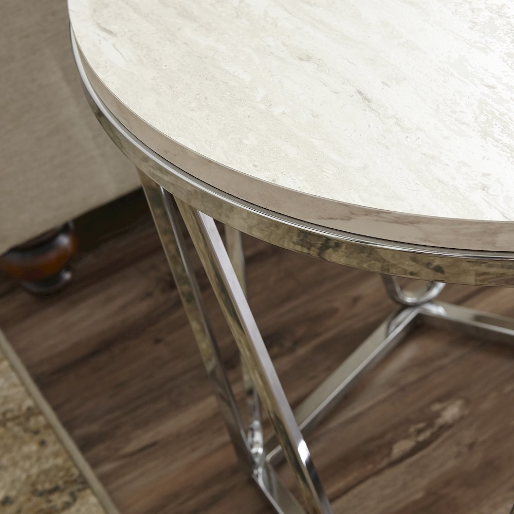 Luna Round Faux Stone End Table in Silver Color. Picture 4