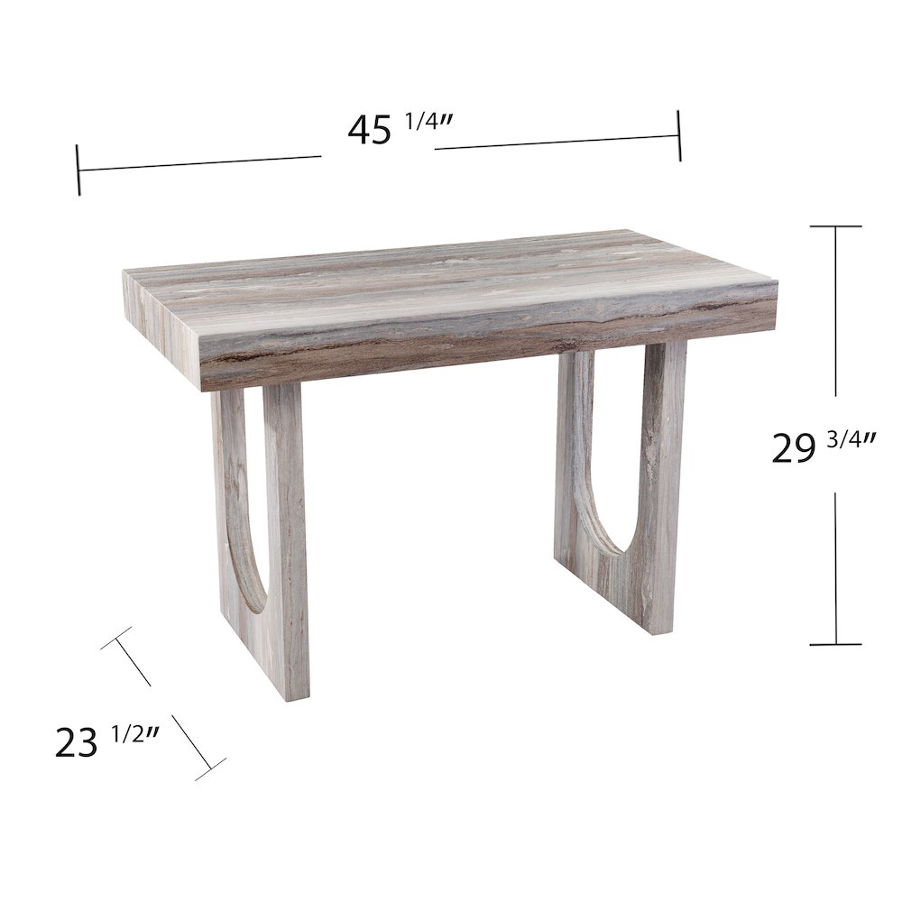 Chadkirk Faux Marble Writing Desk in Brown Color. Picture 6