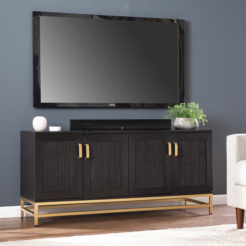Rolliston Contemporary 4-Door Media Console in Black Color. Picture 3