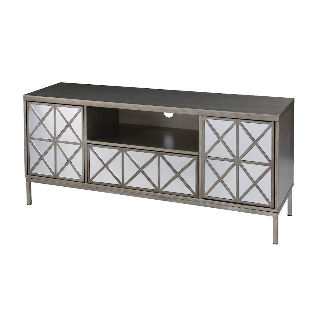 Downley Storage TV/Media Stand in Silver Color. Picture 1