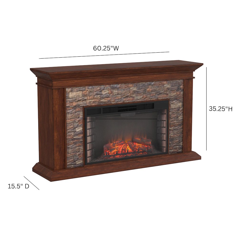 Canyon Heights Faux Stone Electric Fireplace in Brown Color. Picture 5