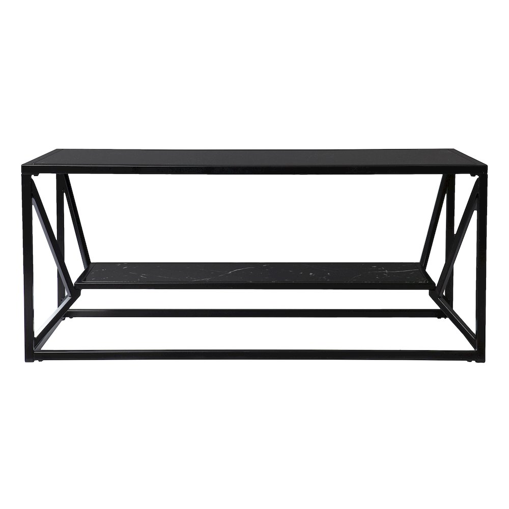 Argall Glass-Top Cocktail Table Storage in Black Color. Picture 2