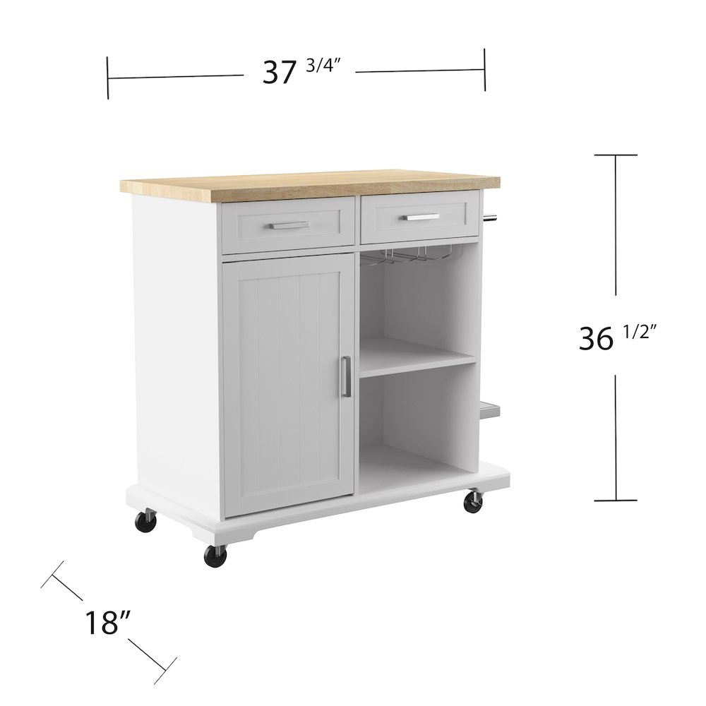 Warkin Rolling Kitchen Island Storage in White Color. Picture 4