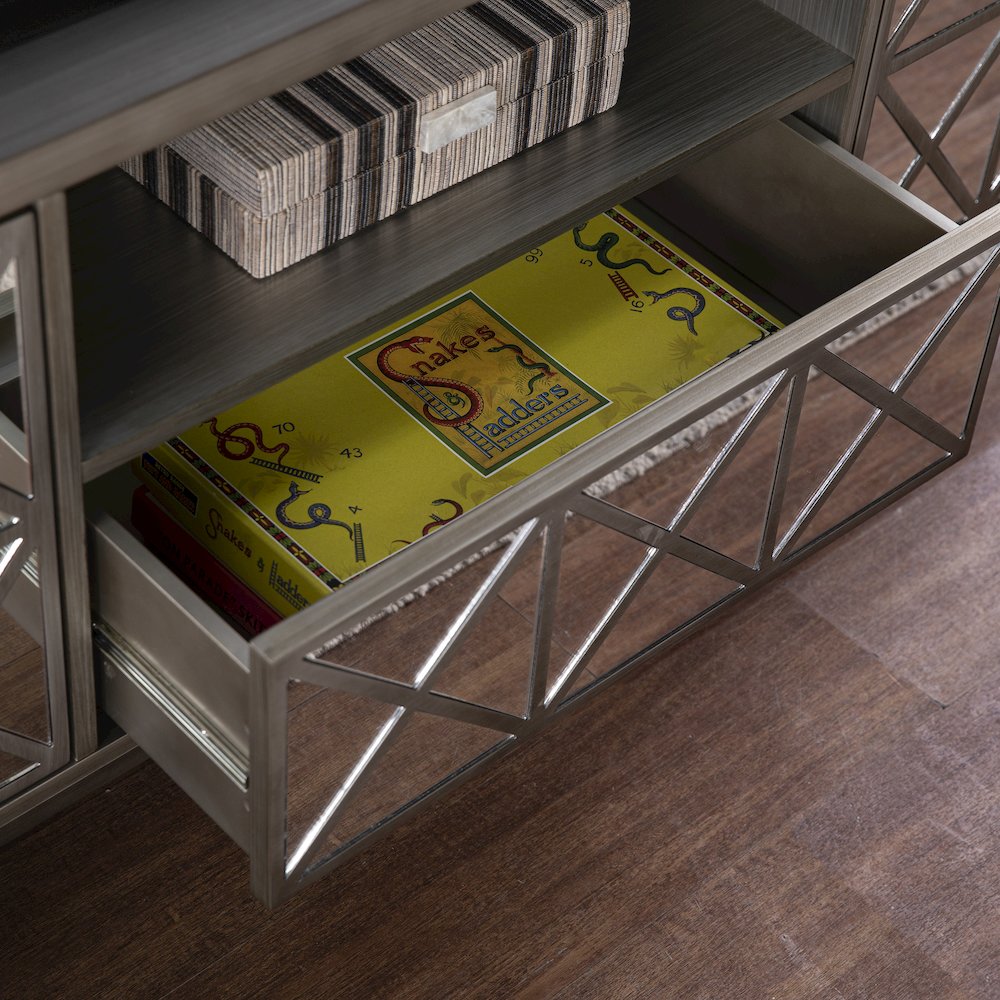 Downley Storage TV/Media Stand in Silver Color. Picture 4