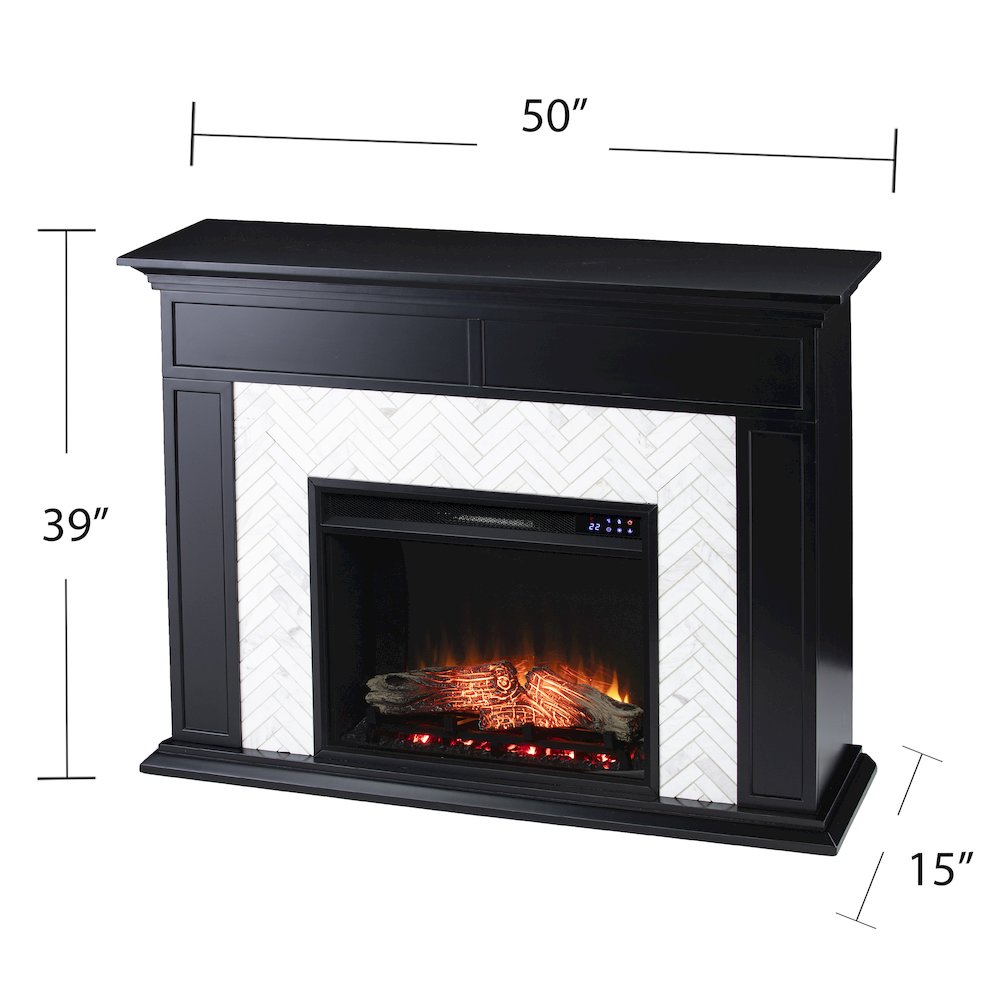 Torlington Marble Tiled Touch Screen Electric Fireplace in Black Color. Picture 5