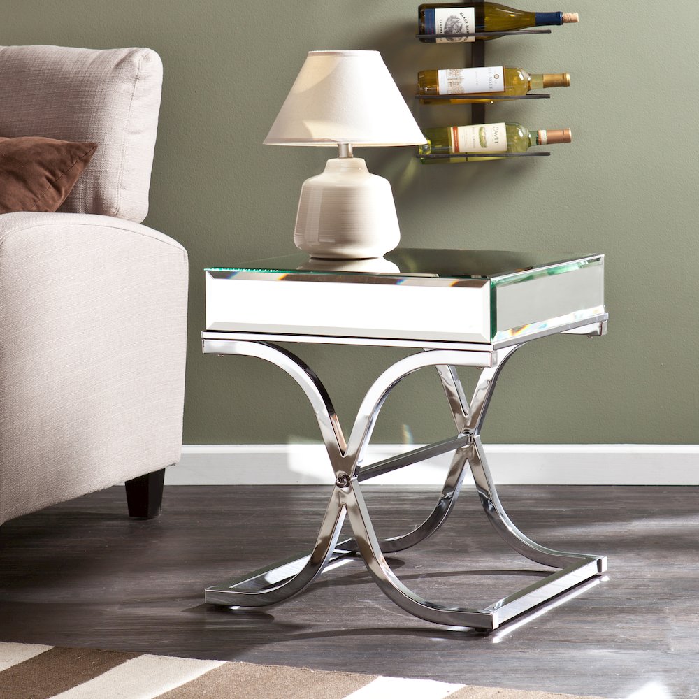 Ava Mirrored End Table - Chrome in Silver Color. Picture 2