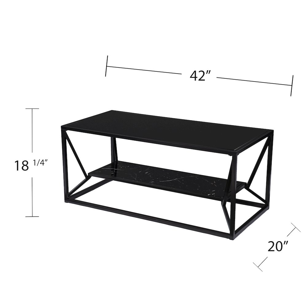 Argall Glass-Top Cocktail Table Storage in Black Color. Picture 6