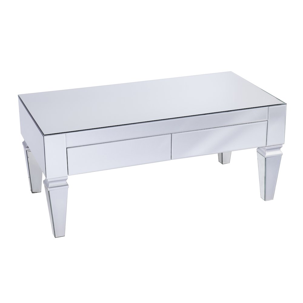 Darien Mirrored Coffee Table Storage in Silver Color. Picture 1