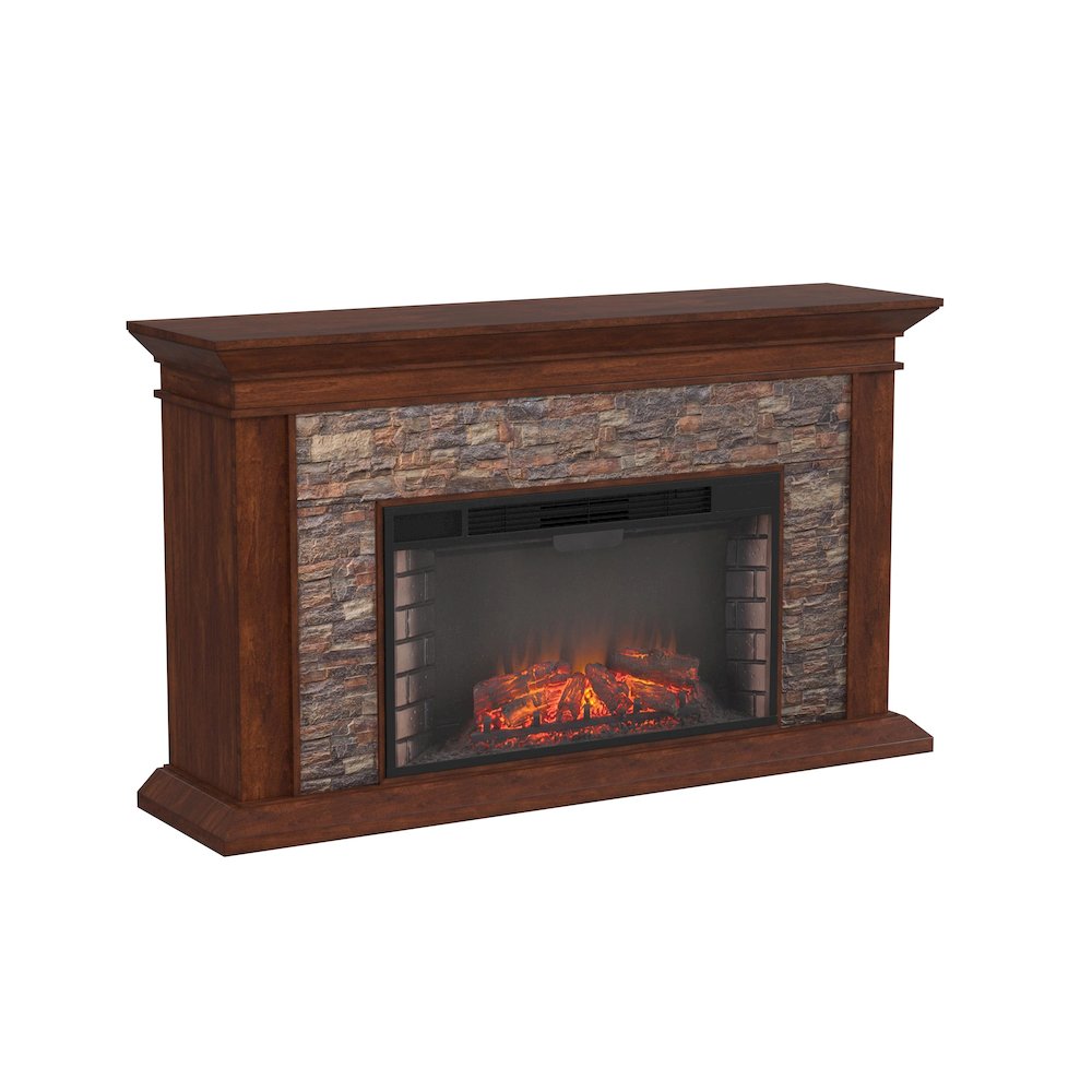 Canyon Heights Faux Stone Electric Fireplace in Brown Color. Picture 1