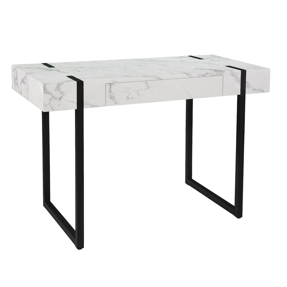 Rangley Modern Faux Marble Desk in White Color. Picture 1