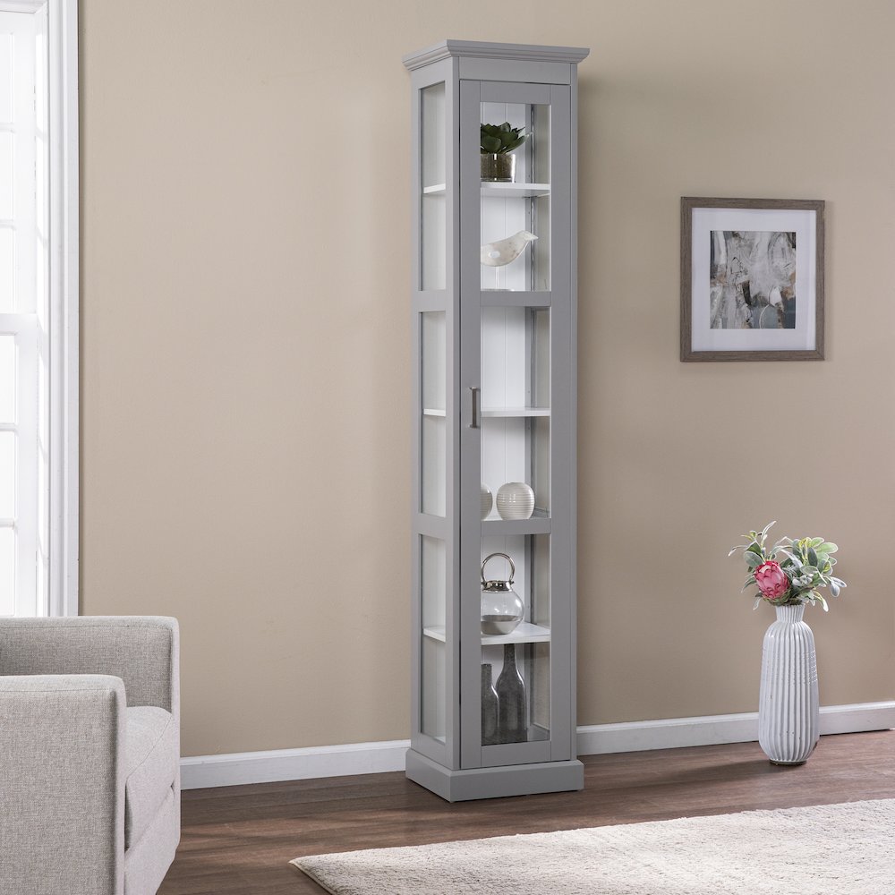 Balterley Curio Cabinet with Glass Door in Grey Color. Picture 3
