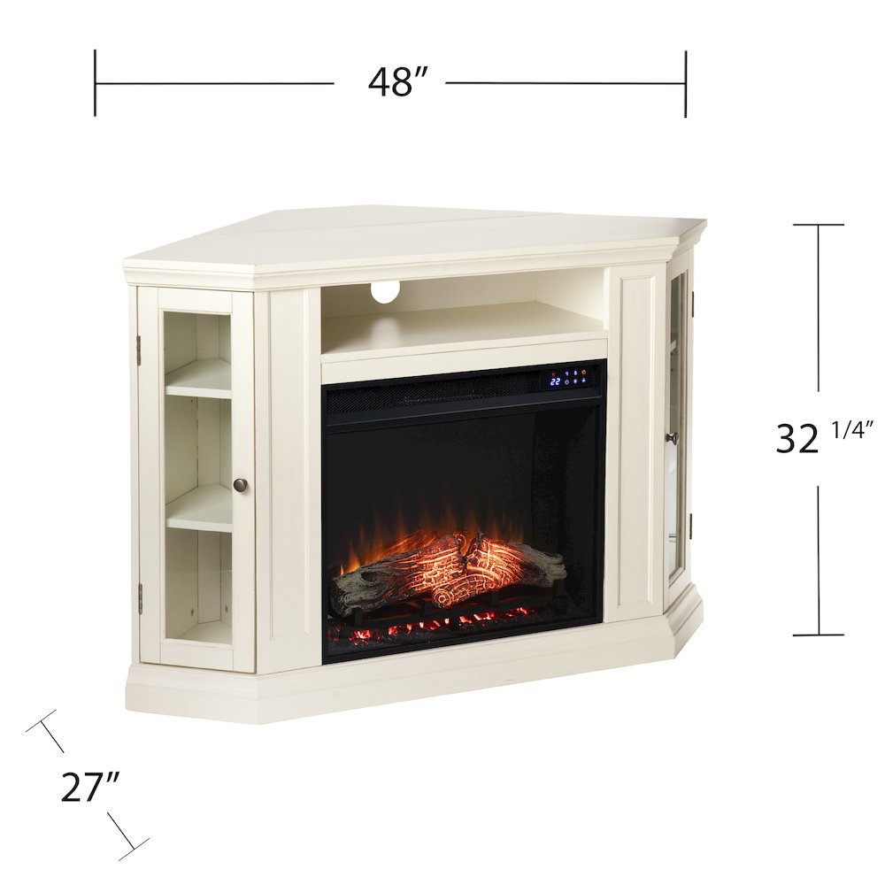 Claremont Electric Corner Touch Screen Fireplace Storage in White Color. Picture 4