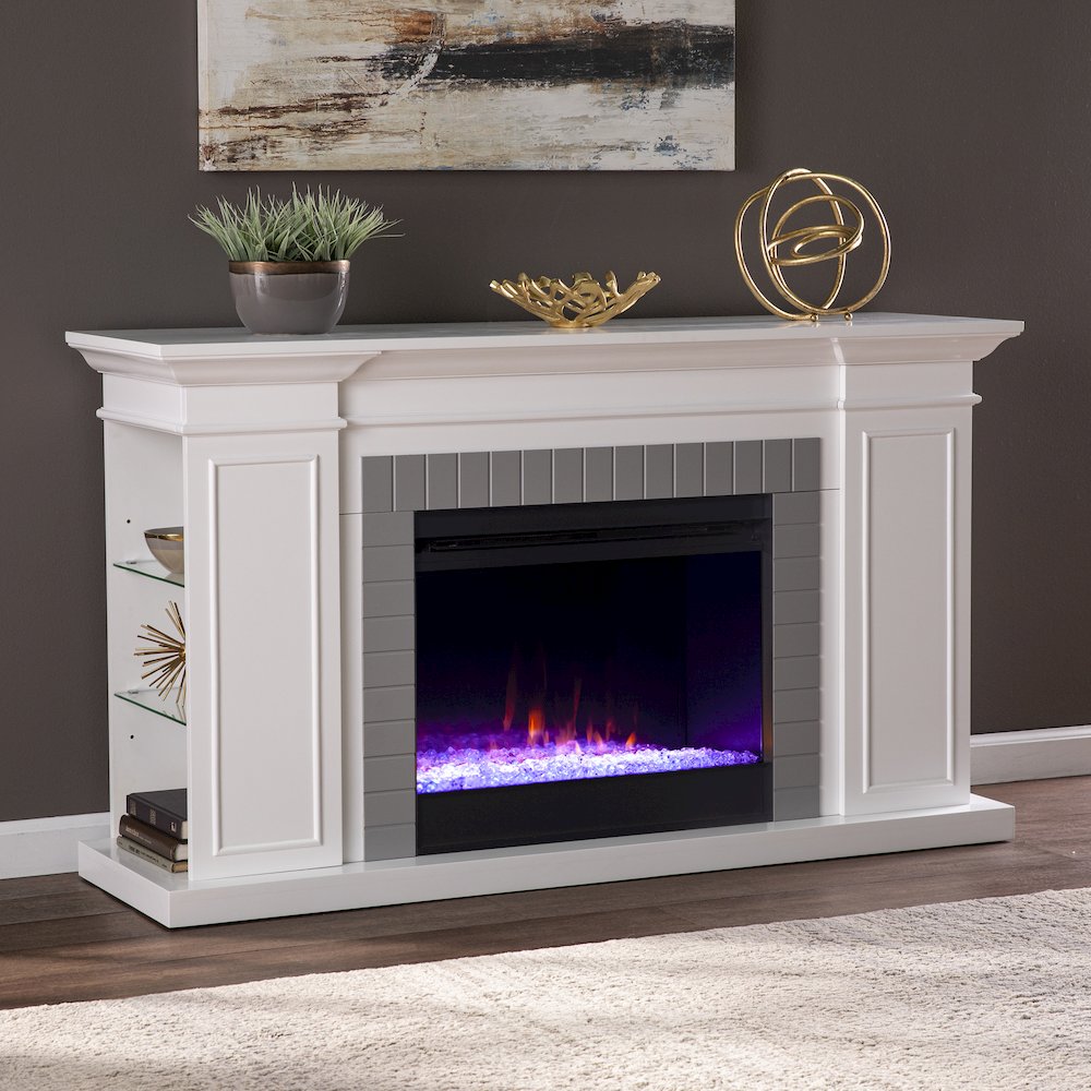 Rylana Bookcase Color Changing Fireplace in White Color. Picture 3
