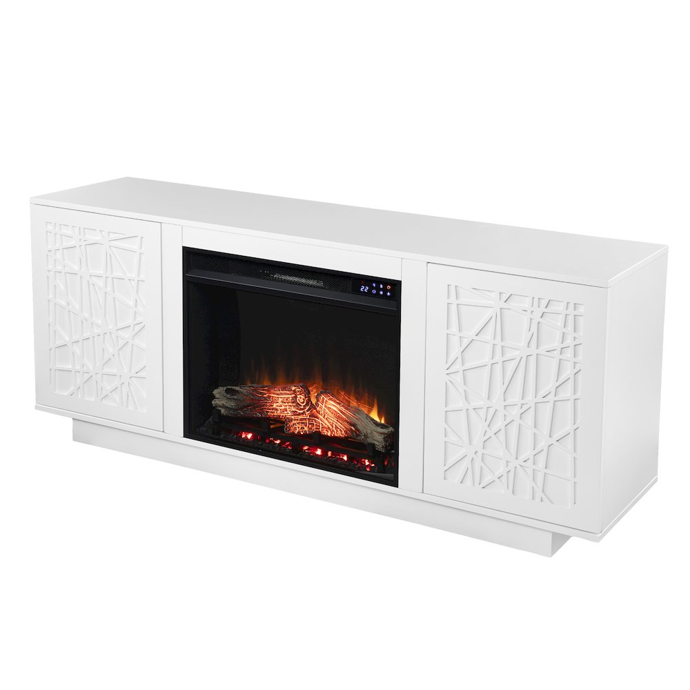 Delgrave Touch Screen Electric Media Fireplace Storage in White Color. Picture 1