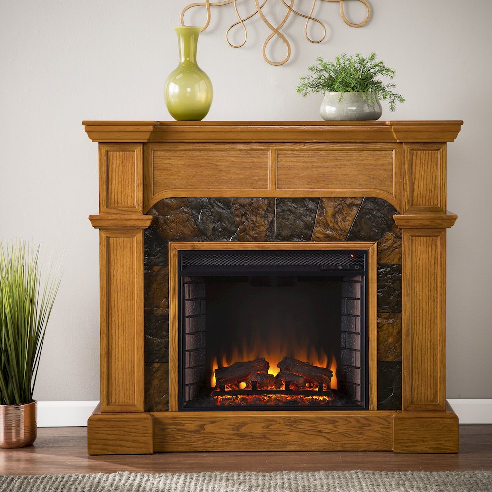 Cartwright Corner Convertible Electric Fireplace in Brown Color. Picture 3
